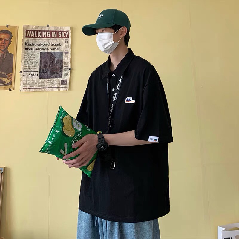 Áo PoLo form rộng phong cách Hàn Quốc thêu chữ AF cổ bẻ- Áo PôLô Unisex nam nữ mặc đều m
