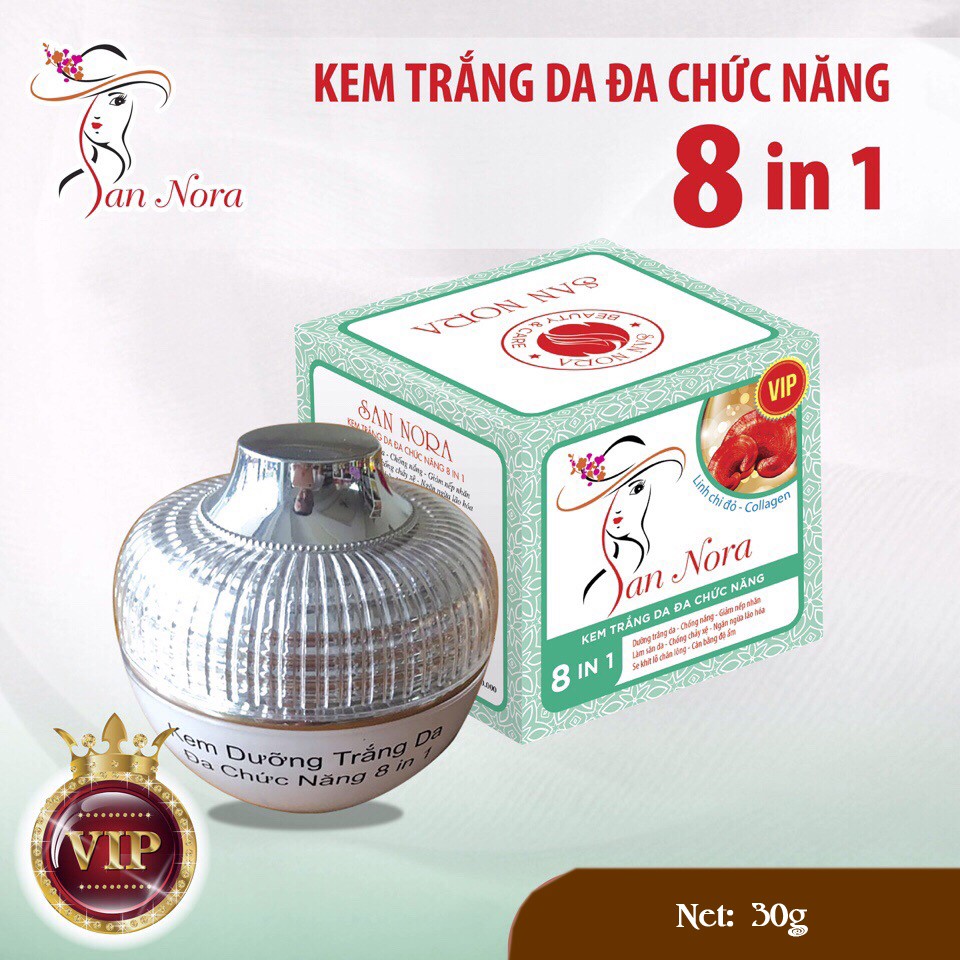 Kem trắng da đa chức năng 8 tác dụng dưỡng chất Linh chi đỏ và Collagen SAN NORA (30g)