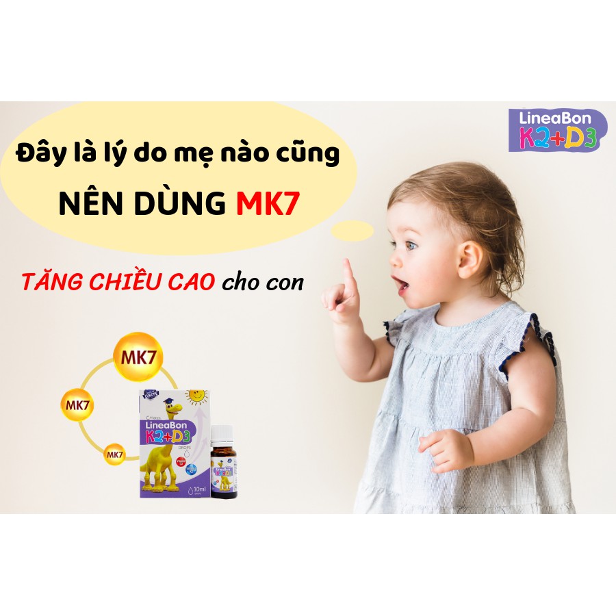 Combo 2 Lọ LineaBon K2 D3 - Vitamin D3 K2 Mk7 tăng chiều cao, hấp thu Canxi tối đa cho bé, dùng cho trẻ sơ sinh, trẻ em