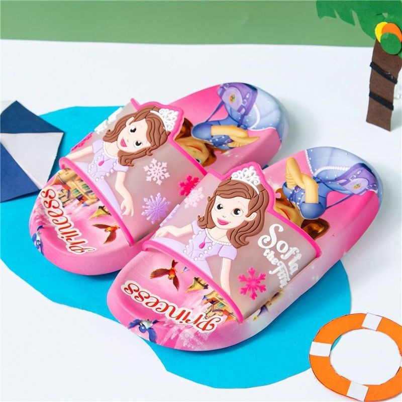 Dép quai ngang cho bé gái công chúa Sofia Elsa siêu nhẹ đế mềm chống trượt họa tiết hoạt hình xinh xắn cho bé