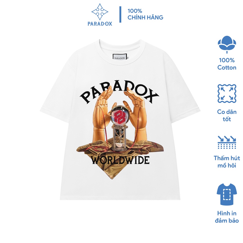 Áo thun form rộng Paradox tay lỡ - Unisex - In hình - TIME CONTROL - Màu trắng