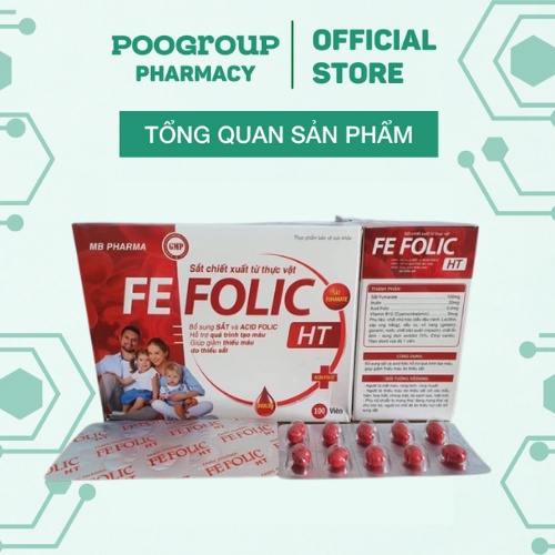 Viên uống Fe Folic HT bổ sung sắt và acid folic hỗ trợ quá trình tạo máu, giảm thiếu máu do thiếu sắt