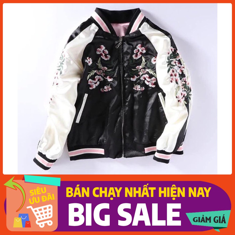 ÁO BOMBER THÊU HOA MẶC 2 MẶT Họa Tiết Xinh Xắn (có video)