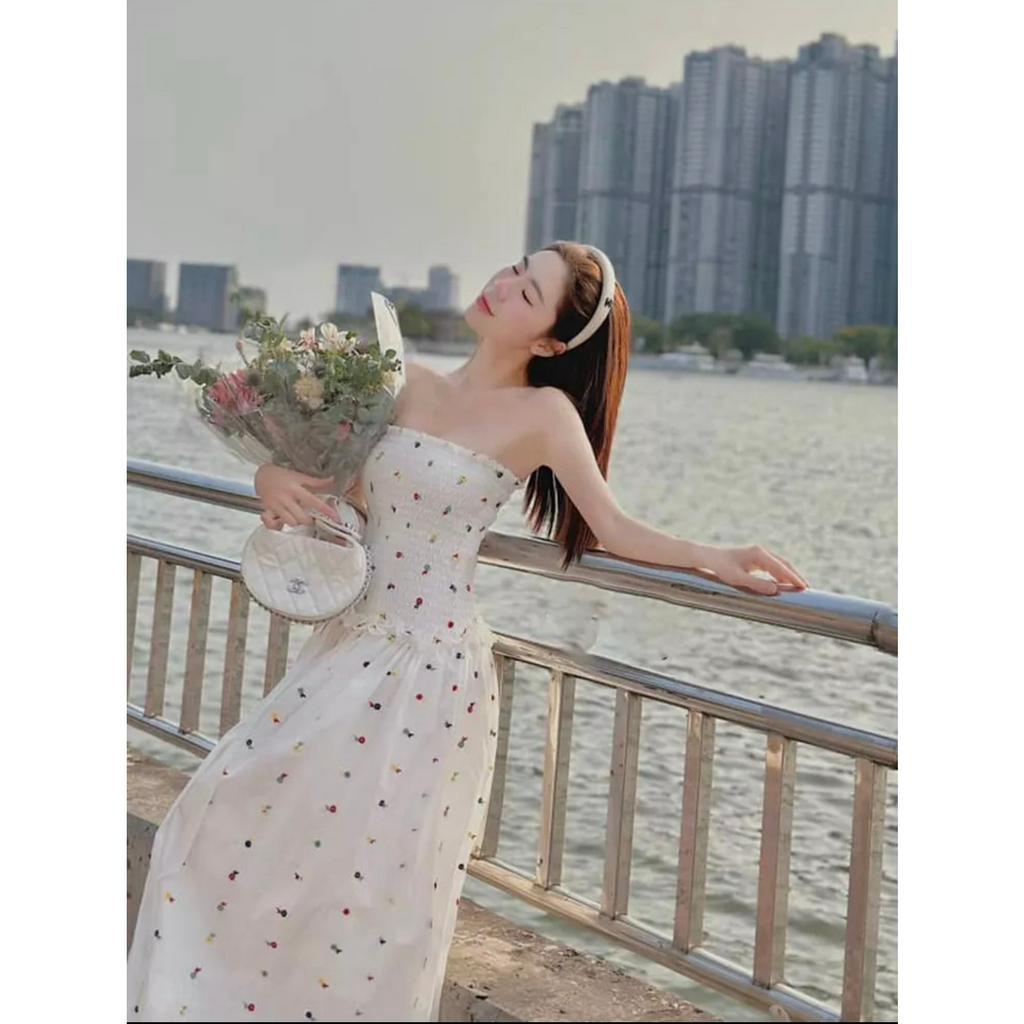 Đầm Ống Dáng Xoè Hoạ Tiết Hoa Nhí Bo Chun Phong Cách Tiểu Thư