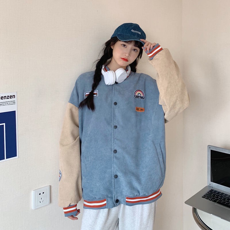 ÁO KHOÁC BOMBER NHUNG TĂM Unisex Form Rộng 2 MÀU XANH HỒNG | BigBuy360 - bigbuy360.vn