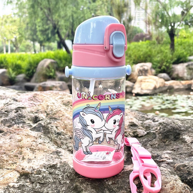 Bình Nước 450ml Kèm Ống Hút Họa Tiết Hoạt Hình Cho Bé