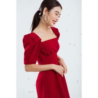 EDINI - D1165 Đầm xếp eo cổ vuông cách điệu