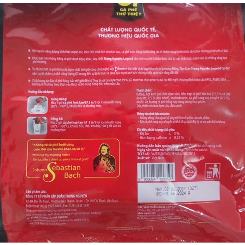 Cà phê sữa G7 3 in 1 bịch 50 gói 800g