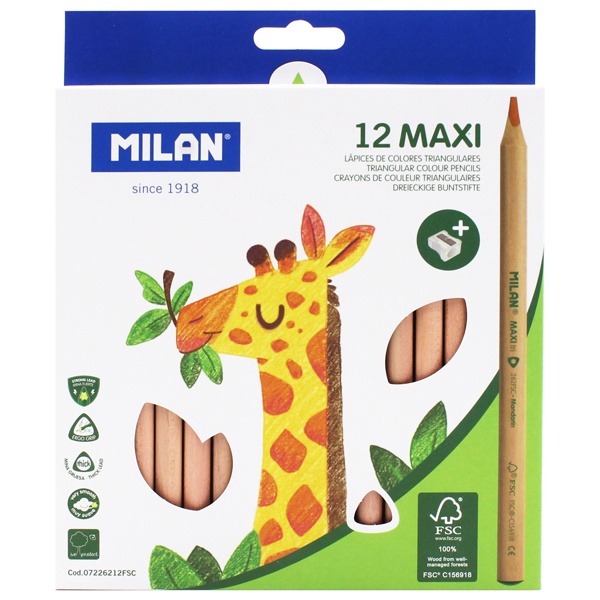 Hộp 12 Bút Chì Màu Gỗ Tái Chế Milan Maxi 07226212FSC