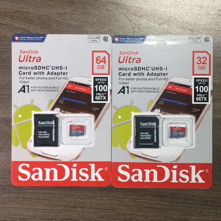 Thẻ nhớ SanDisk 64GB/32GB – MircoSD Ultra Class10 – Chính Hãng – Bảo hành 5 năm – Dùng cho Điện thoại – Máy ảnh – Camera