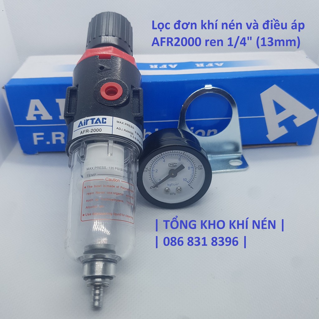 [TỔNG KHO KHÍ NÉN] Lọc đơn khí nén và điều chỉnh áp suất AFR 2000 ren 1/4" (13mm). Lọc đơn AFR200, Lọc tách nước AFR2000