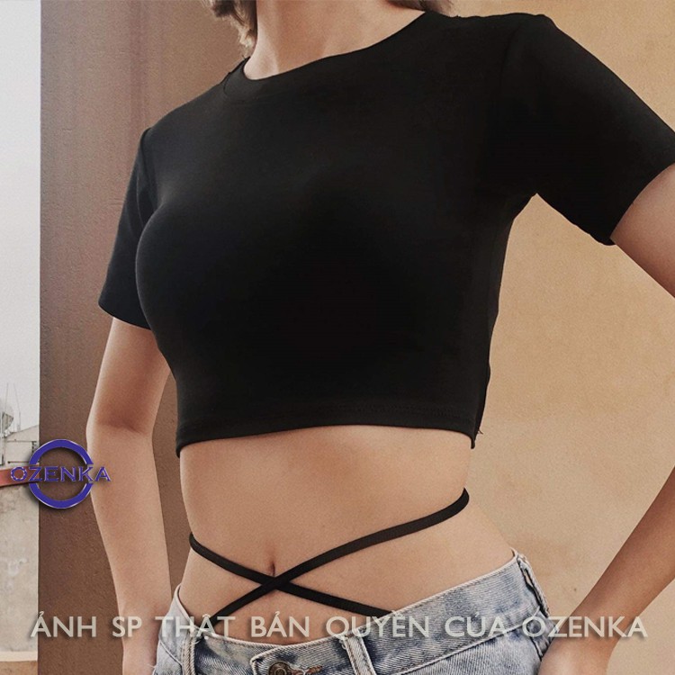 [ QUÀ TẶNG LÀ 1 CHIẾC DÂY BUỘC TÓC ]Áo croptop ôm ngắn tay nữ , áo kiểu body dây đan eo cotton 100% mềm mịn mát