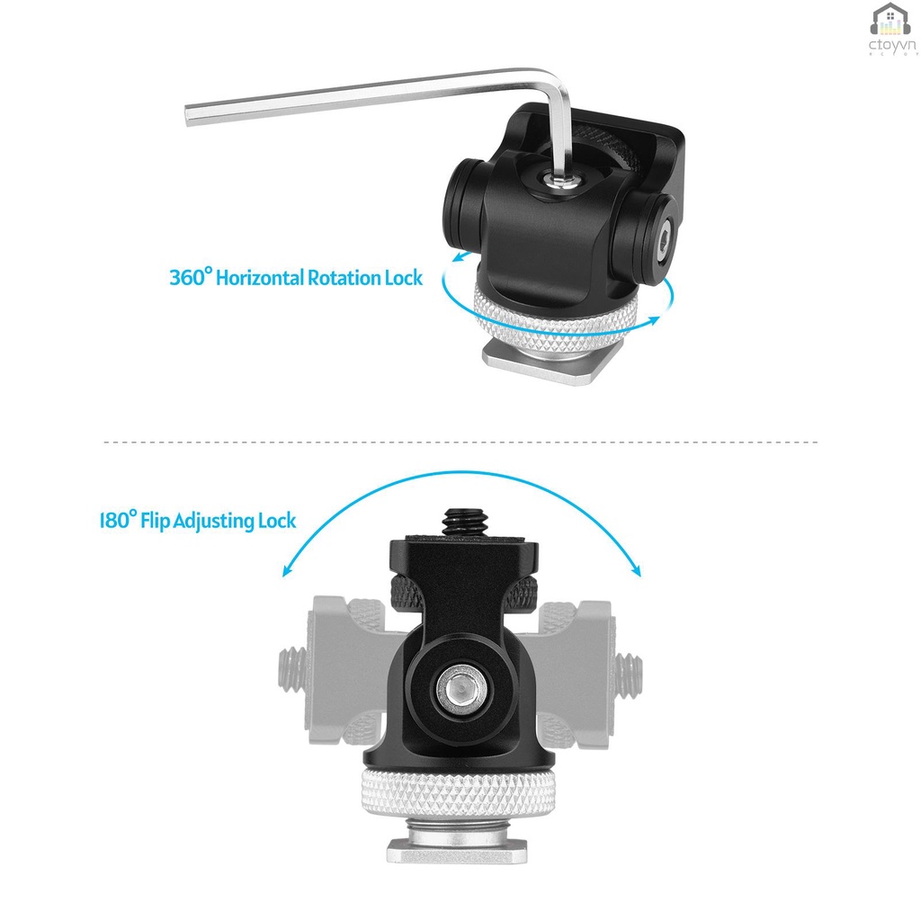 Đầu chuyển đổi Andoer xoay 360 độ với giao diện 1/4 inch cho màn hình đèn LED micro