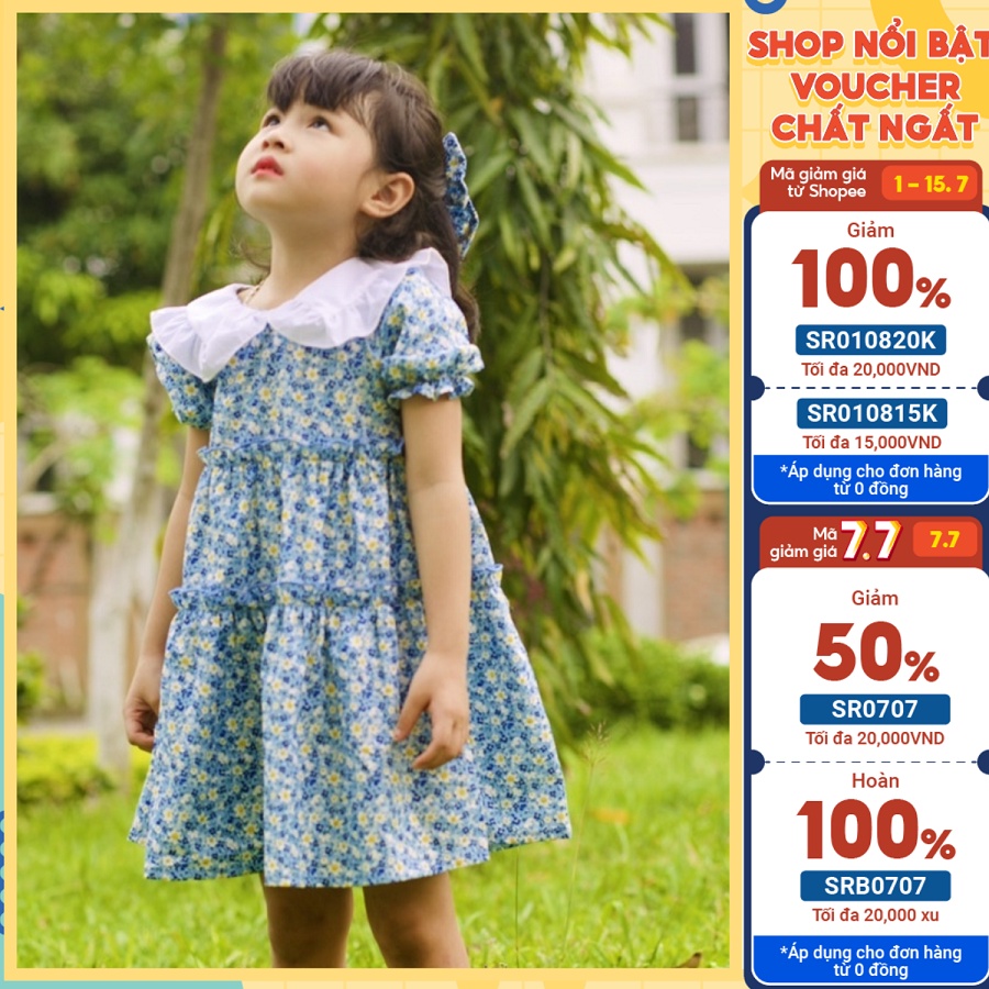 Váy thô hoa nhí bèo cổ cho bé gái