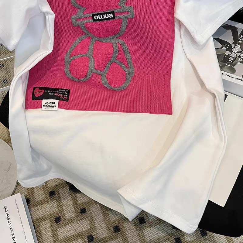 FREESHIP ÁO THUN TRẮNG GẤU HỒNG FORM THỤNG CHUẨN QCCC