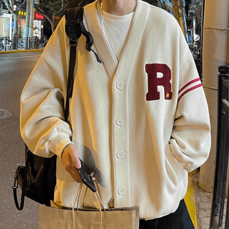 Áo Khoác Cadigan Nam Nút Bấm Chất Nỉ Ngoại Dày Mịn Logo Chữ R Form Rộng Che Nắng Mặc Phong Cách [NEW UNISEX]