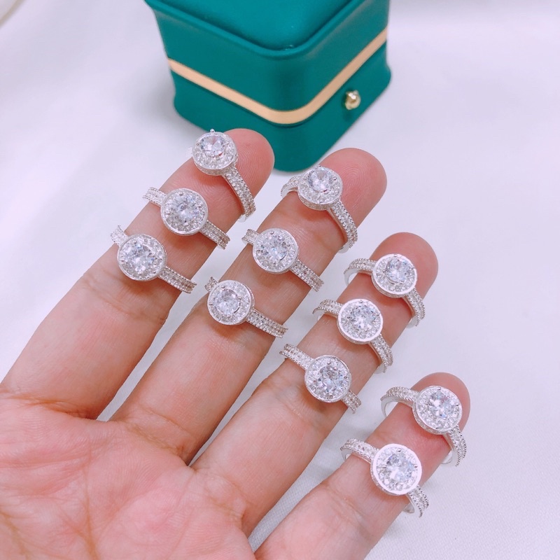 Xả hàng nhẫn nữ bạc ta mặt đá tròn siêu đẹp, nhẫn thân dày đá sáng, ảnh chụp thật - bạc Bibi