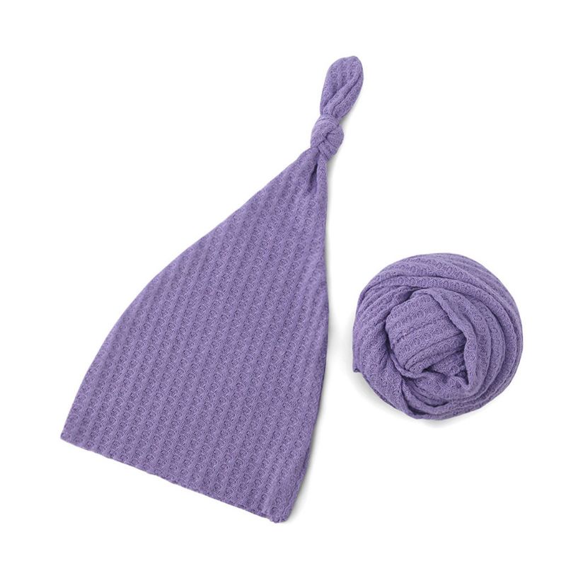 Set khăn quấn và mũ mềm dùng làm phụ kiện chụp ảnh cho bé sơ sinh