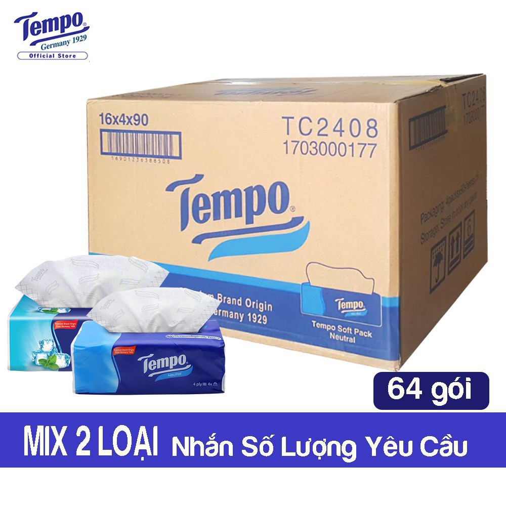 Thùng Khăn Giấy Rút  TEMPO 4 Lớp - 64 Gói