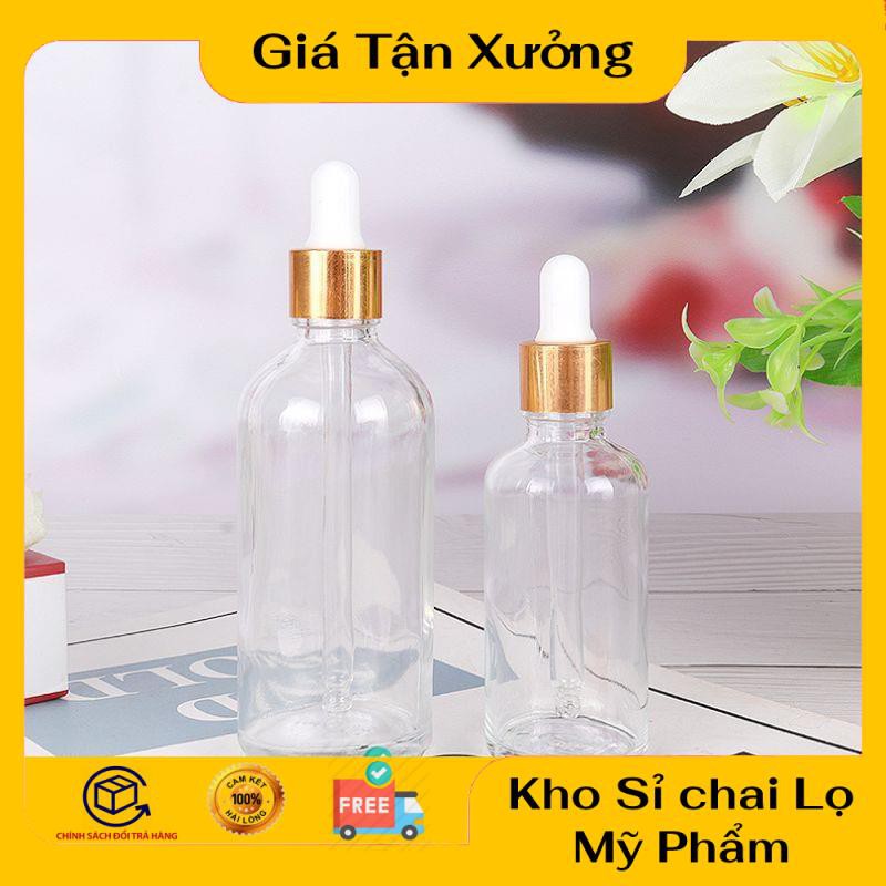 Lọ Chiết Serum ❤ TRÙM SỈ ❤ [50ml] Chai lọ tinh dầu thủy tinh nắp bóp giọt Khoen vàng chiết serum , phụ kiện du lịch