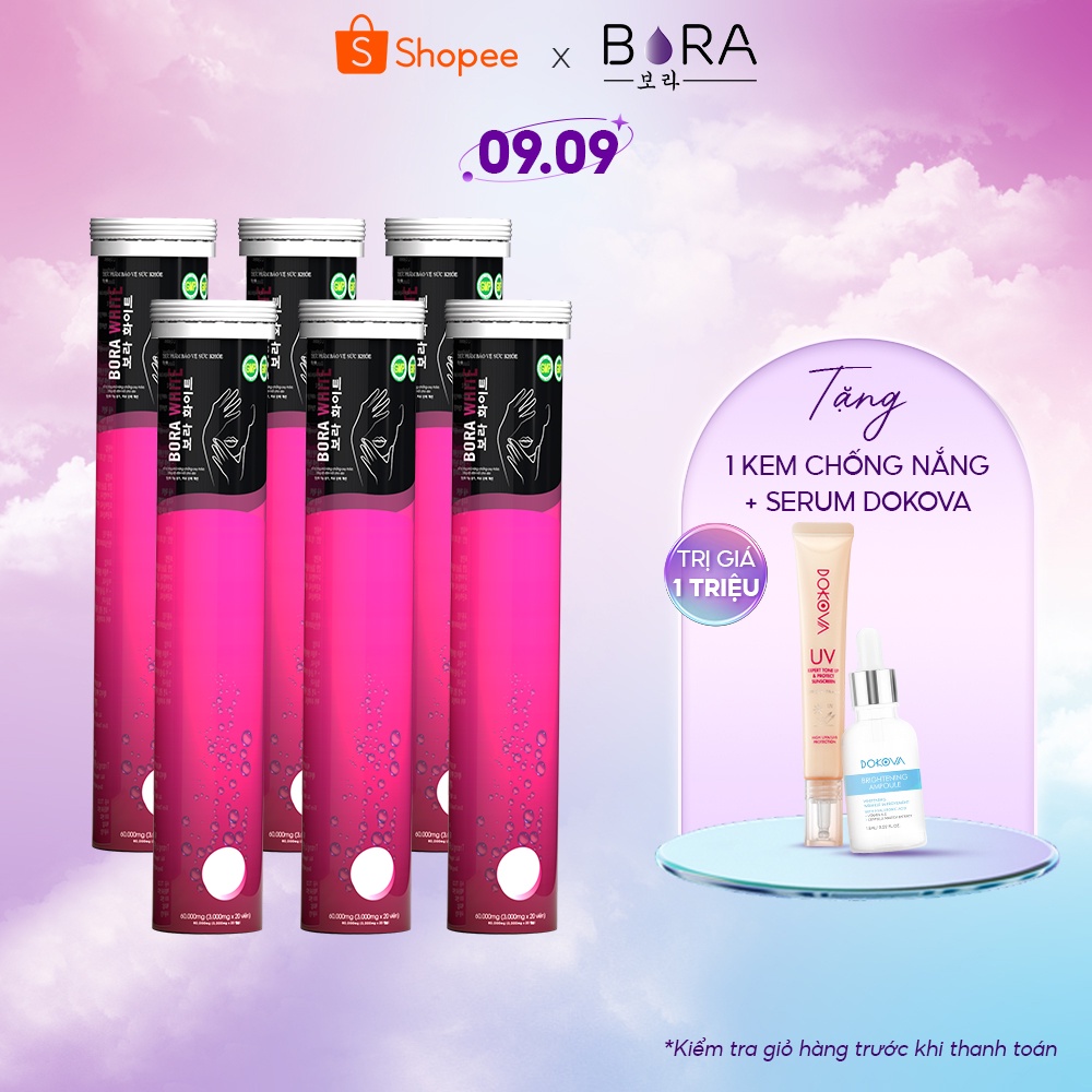 Viên sủi trắng da Hàn Quốc BORA WHITE mờ thâm nám tăng đàn hồi săn chắc da hộp 20 viên - Hàng chính hãng