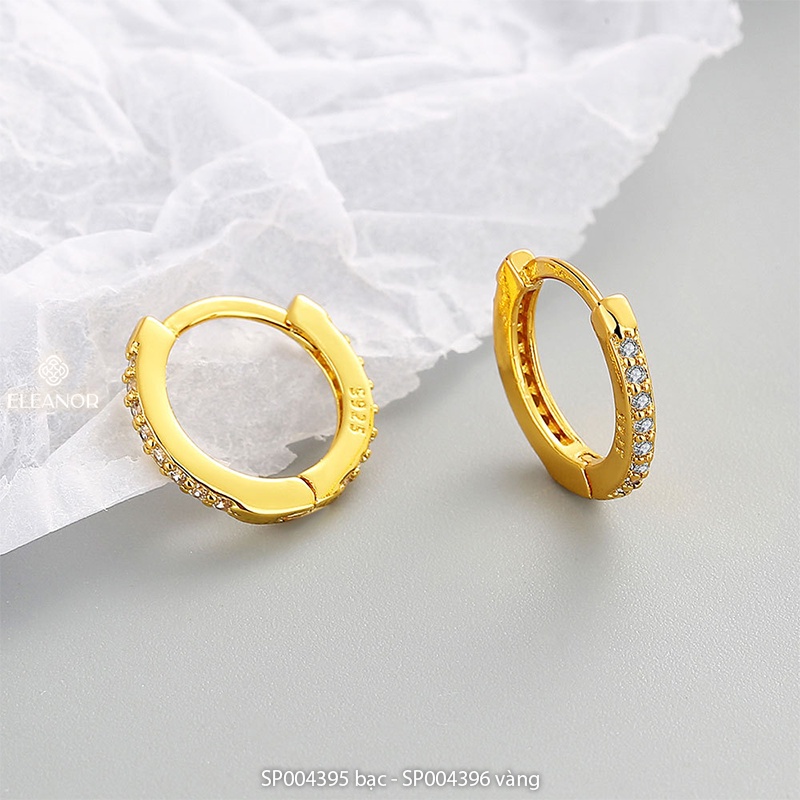 Bông tai nữ chuôi bạc 925 Eleanor Accessories khuyên tròn sát tai đính đá cao cấp phụ kiện trang sức 4396