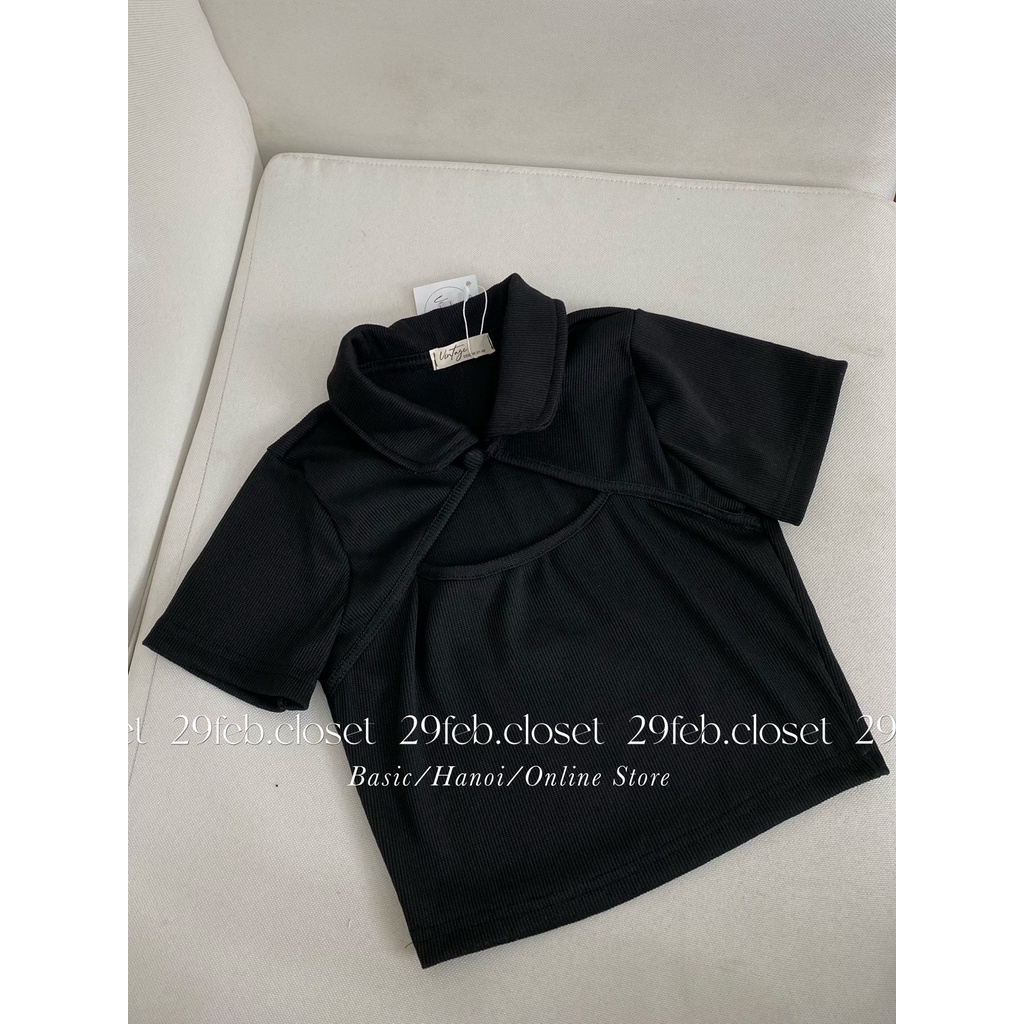 [Ảnh thật/Video] Áo polo croptop khuy cổ - 29feb.closet - A79