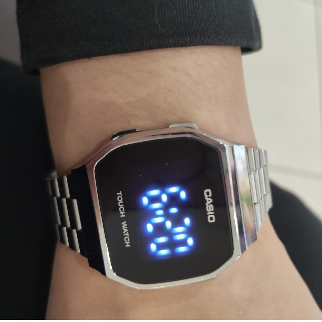 Đồng hồ Casio unisex A168 full Led cảm ứng tráng gương unisex (nam, nữ), chống nước 5atm