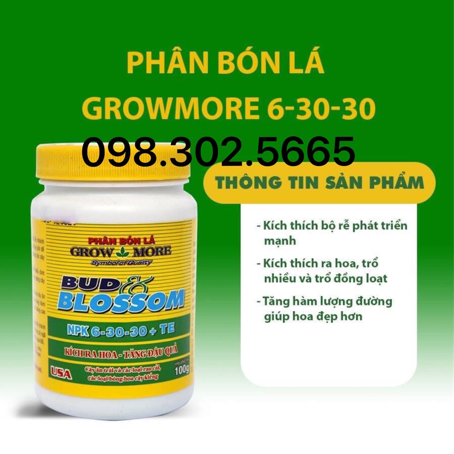 [Giá hủy diệt] GrowMore Bud Blossom Booster 6-30-30+TE 100gr - Phân bón lá Grow More kích cho ra hoa tăng đậu quả