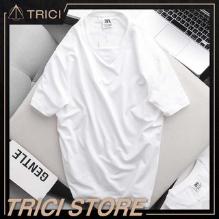 Áo thun nam không cổ Zara trắng 100% cotton 4 chiều ATZR01