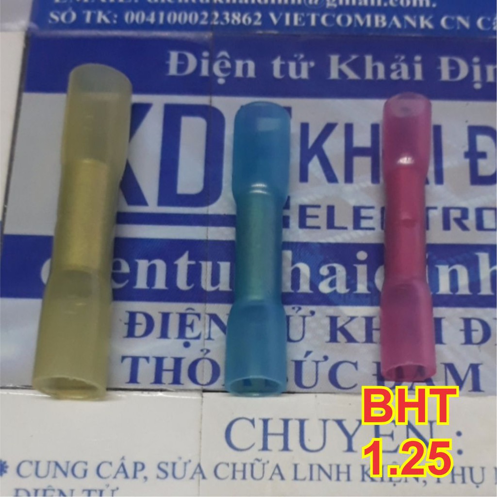 20 cái đầu nối, ống nối, cos nối dây, vỏ nhựa hơ nóng co nhiệt màu hồng dây 0.5-1.5mm2 BHT-1.25 kde4552