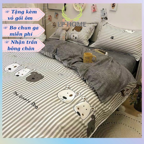 Bộ chăn ga gối Poly Cotton Chó kẻ đáng yêu (Tặng vỏ gối ôm) - Miễn phí bo chun