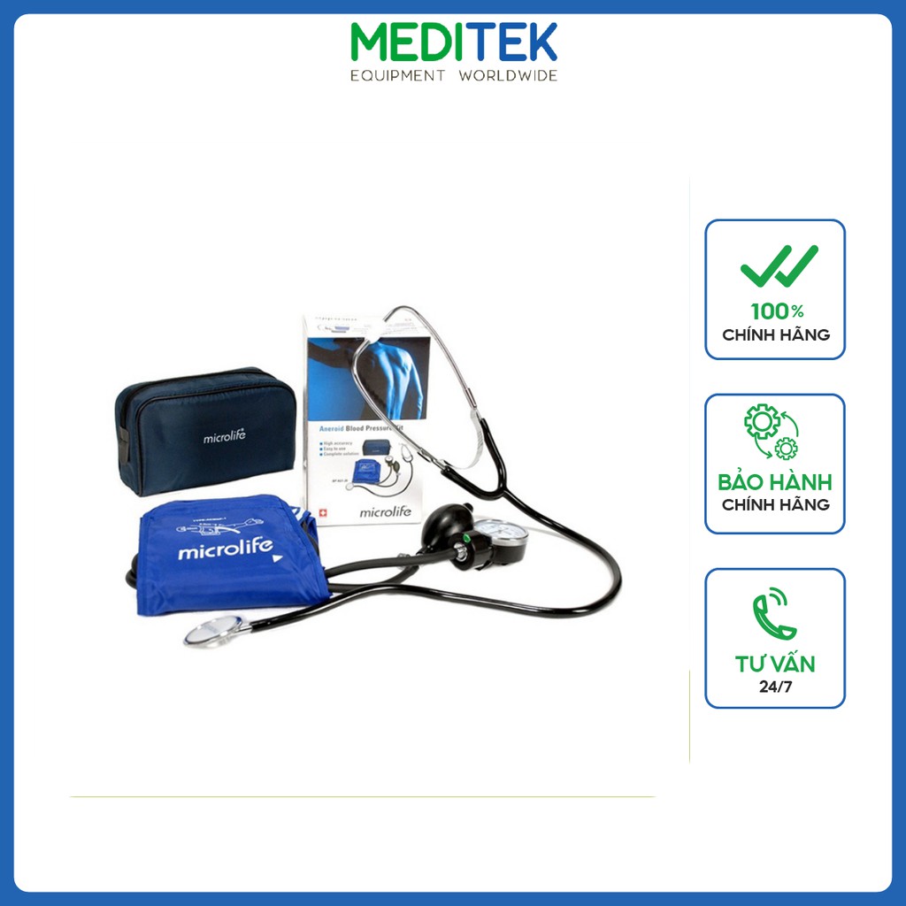 Máy đo huyết áp cơ kèm tai nghe Microlife BP AG1-20, đo chính xác, Bảo hành 24 tháng