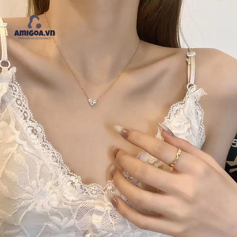 ✨✨ Vòng cổ Thép Titan Đính Đá Zircon Hình Trái Tim Đơn Giản Sang Trọng Cho Nữ