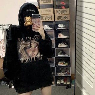 [Order Taobao] Hoodie đen in hình cô gái, chữ sau lưng