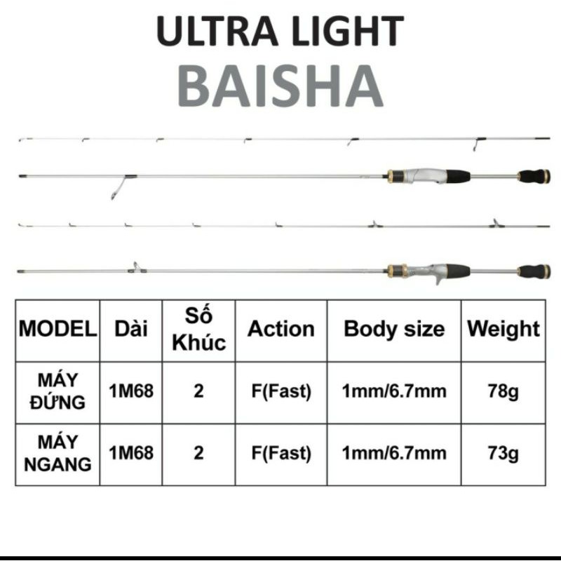 CẦN 2 khúc BAISHA ULTRA LIGHT SIÊU RẺ - CHUYÊN CÂU MỒI LURE UL - CÁ TRÁP - CÁ SUỐI