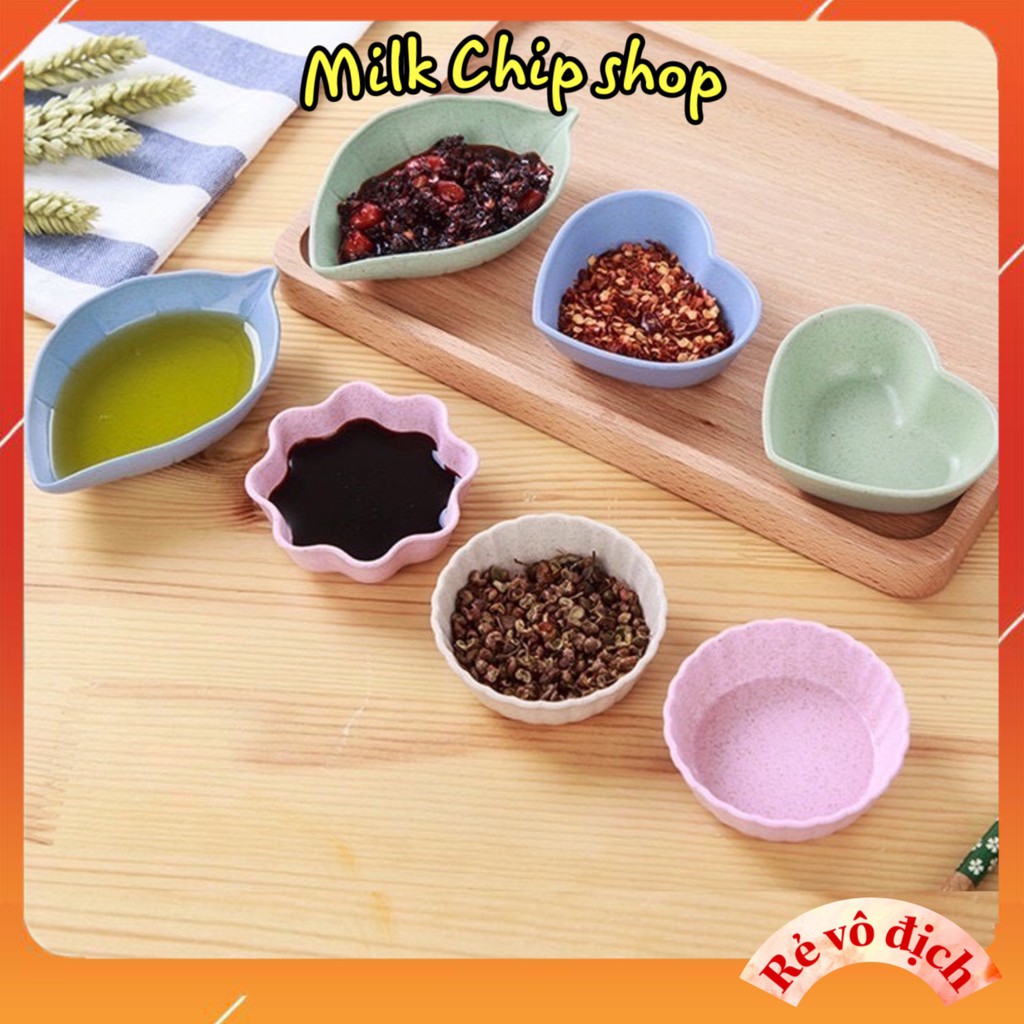 Bát ăn dặm lúa mạch kiểu Nhật cho bé, bát đựng nước chấm mini hình hoa lá xinh xắn dễ thương BA002