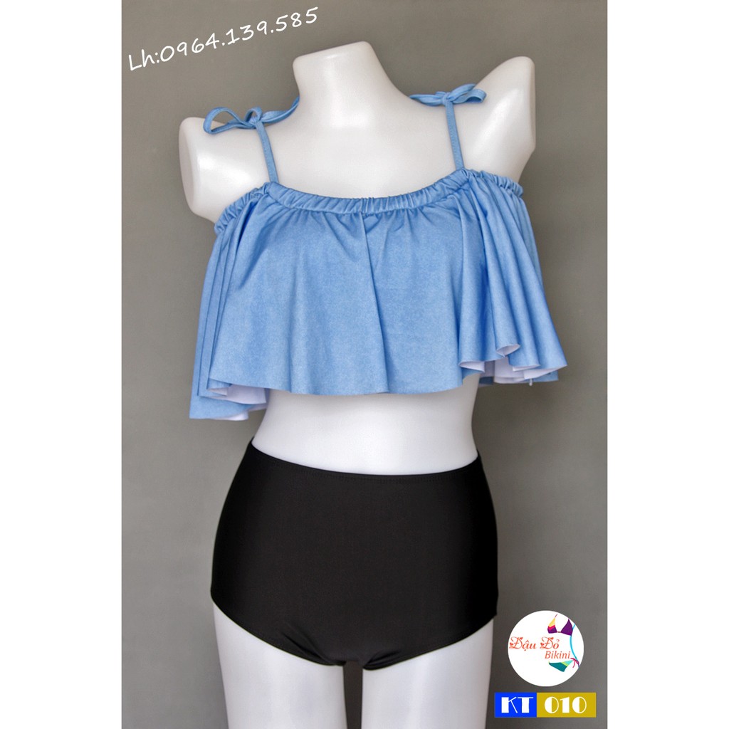 [Lẻ size 53-58kg] - Bikini bèo xanh xinh, dáng bèo kín đáo, màu jean bò cá tính, giá hạt rẻ | KT010