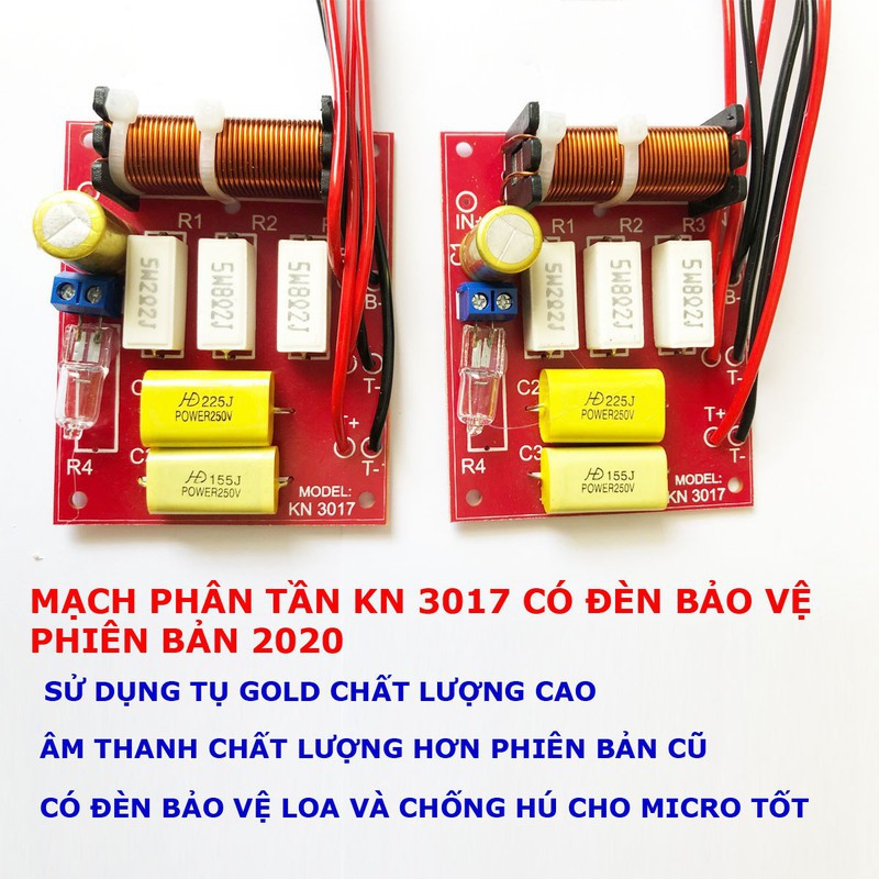 Combo 02 Mạch phân tần và bảo vệ loa KN 3017 có đèn bảo vệ loa, Phiên bản 2020 sử dụng tụ Gold