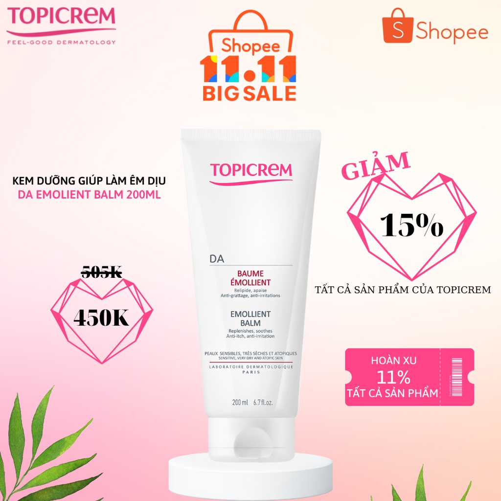 Kem dưỡng dành cho da khô và da nhạy cảm dị ứng TOPICREM AD Emollient Balm 200ml