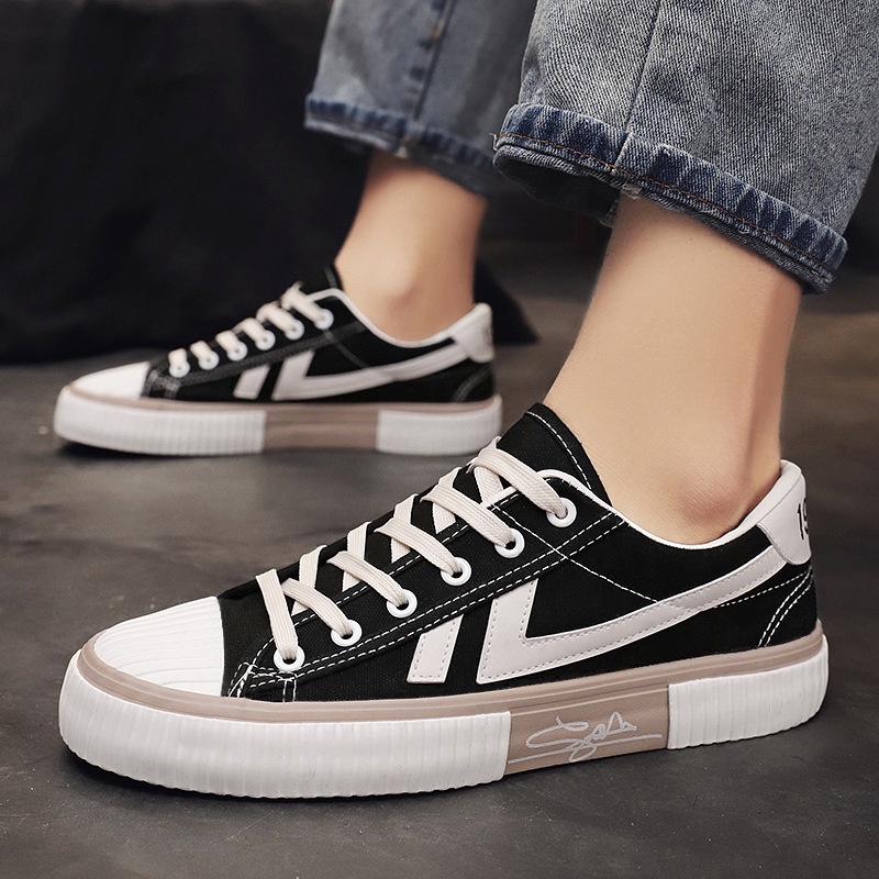 Giày Thể Thao Vải Canvas Màu Trắng Influencer 2023 Phong Cách Hàn Quốc Thời Trang Cho Nam BOU309
