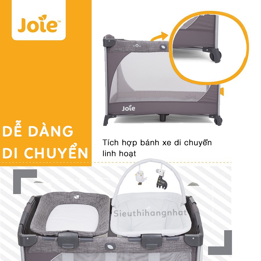 Giường cũi trẻ em Joie Commuter Change &amp; Snooze Linen Gray