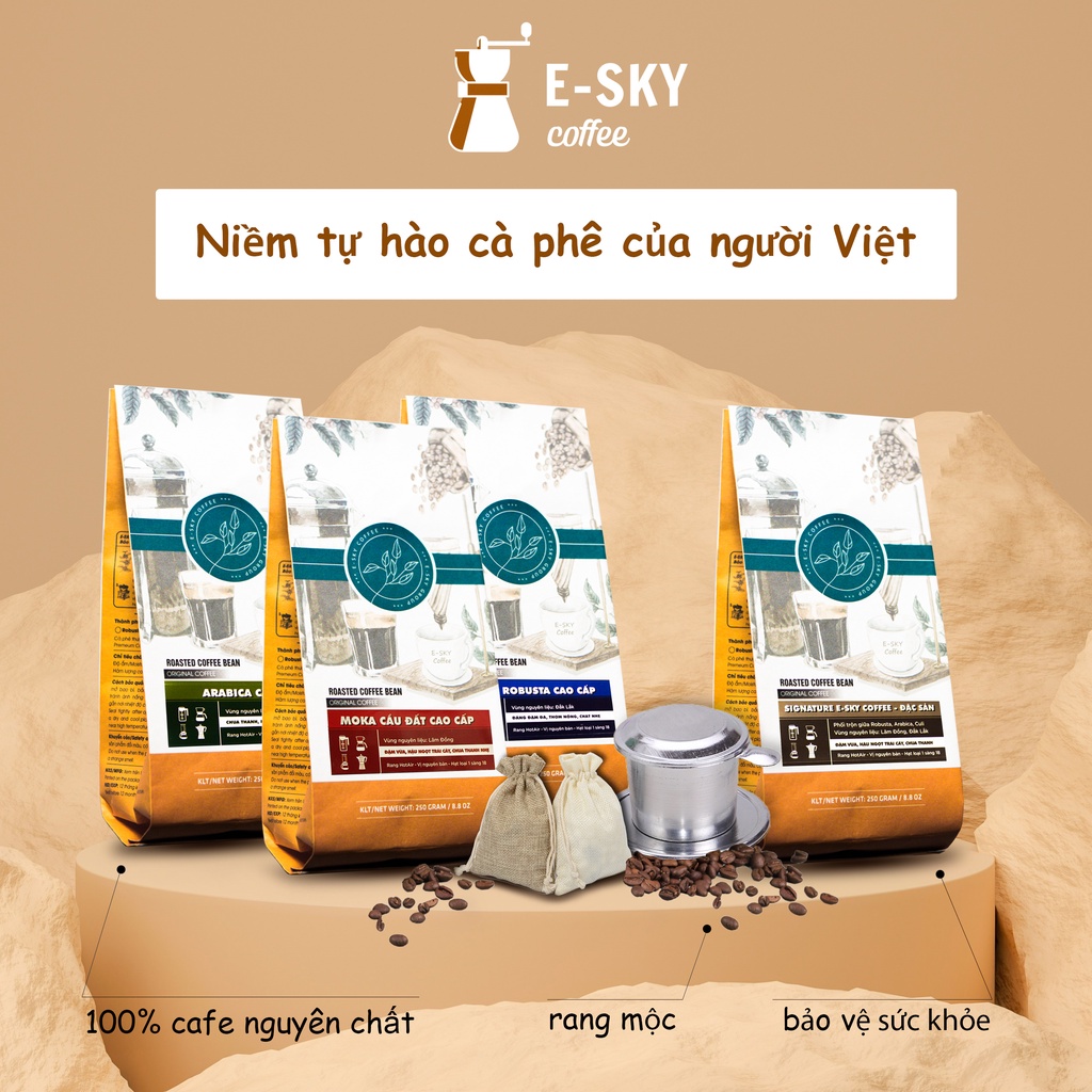 Cà phê Robusta nguyên chất 100% của E-SKY Coffee vị đắng đậm pha phin pha máy cold brew 250g | BigBuy360 - bigbuy360.vn