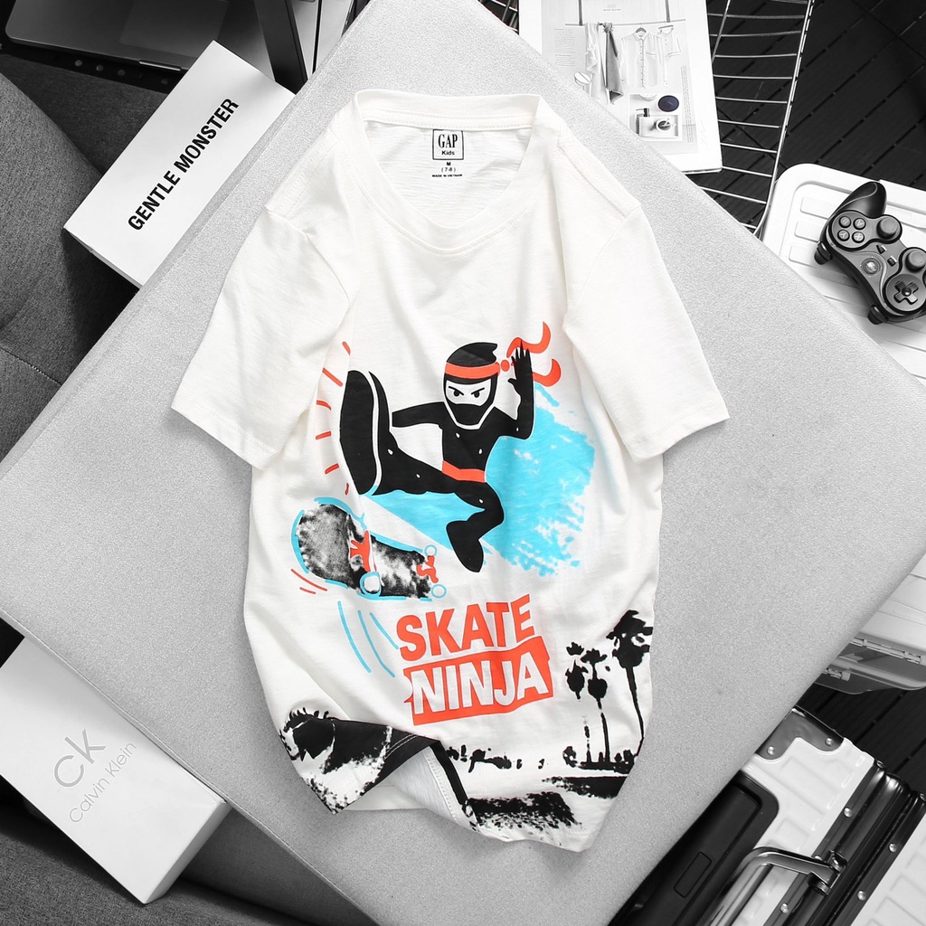 Áo phông bé trai Gap áo thun ngắn tay cotton mềm mịn size đại in hình khủng long xe hơi mặc đi học đi chơi