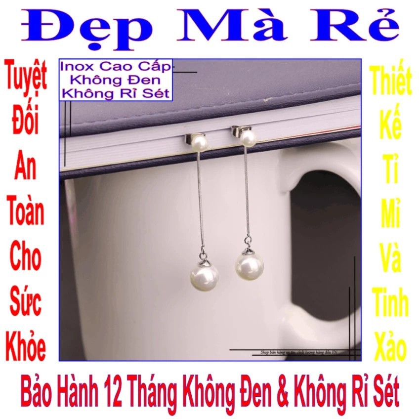 Bông tai nữ kiểu tòn ten ngọc trai nhân tạo lớn và bé BTNUTONTEN00008T030069 màu trắng