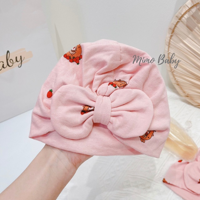 Mũ nón turban màu hồng hình gấu dâu dễ thương cho bé gái MTB87 Mimo Baby