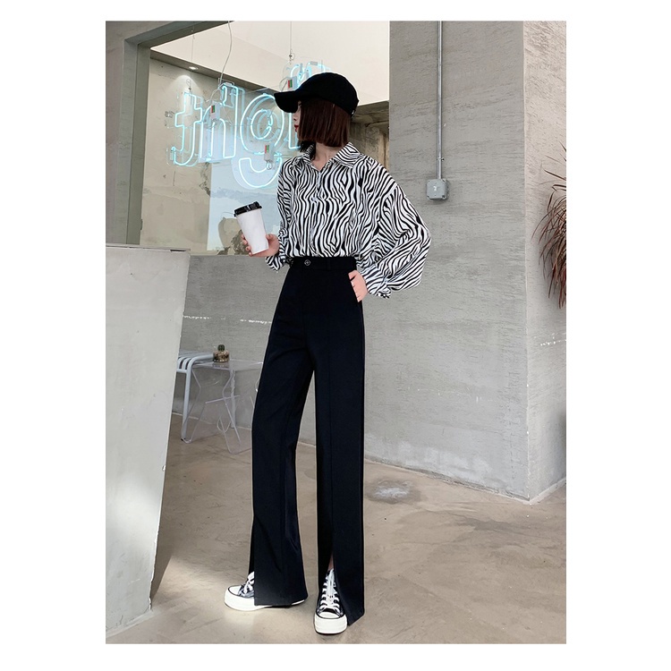 Front slit suit pants women's summer split wide leg pants straight loose spring and autumn trousers