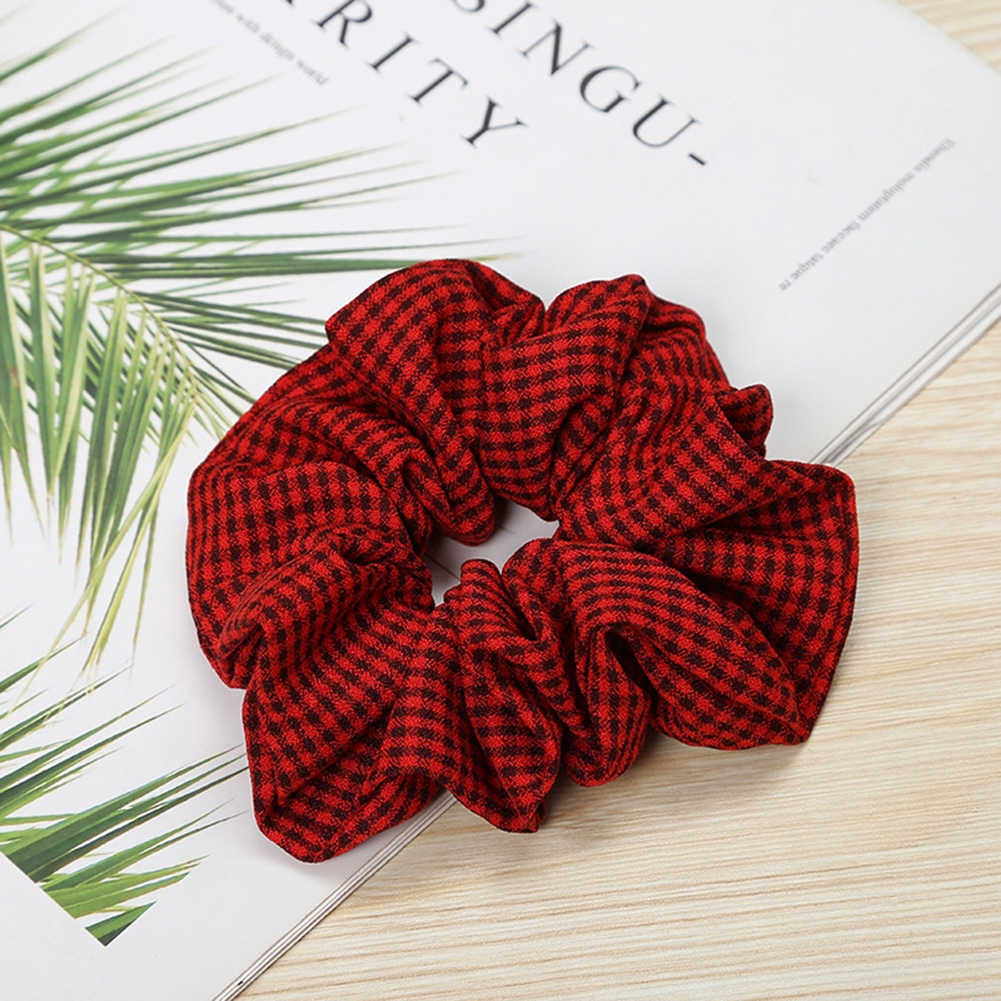 Dây buộc tóc bằng cao su co giãn in họa tiết sọc caro phong cách trẻ trung (Hair Scrunchies)