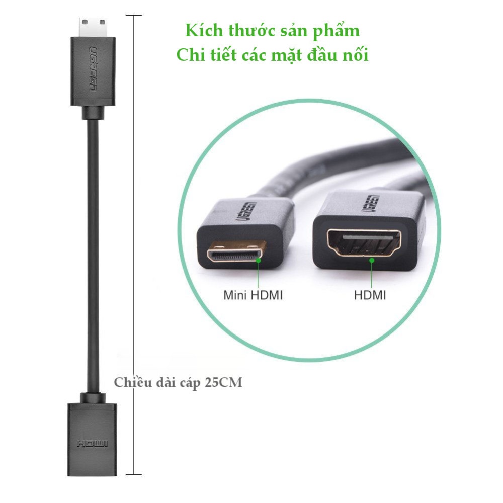 Cáp chuyển Mini HDMI to HDMI dài 20cm cao cấp Ugreen 20137 - Hàng chính hãng