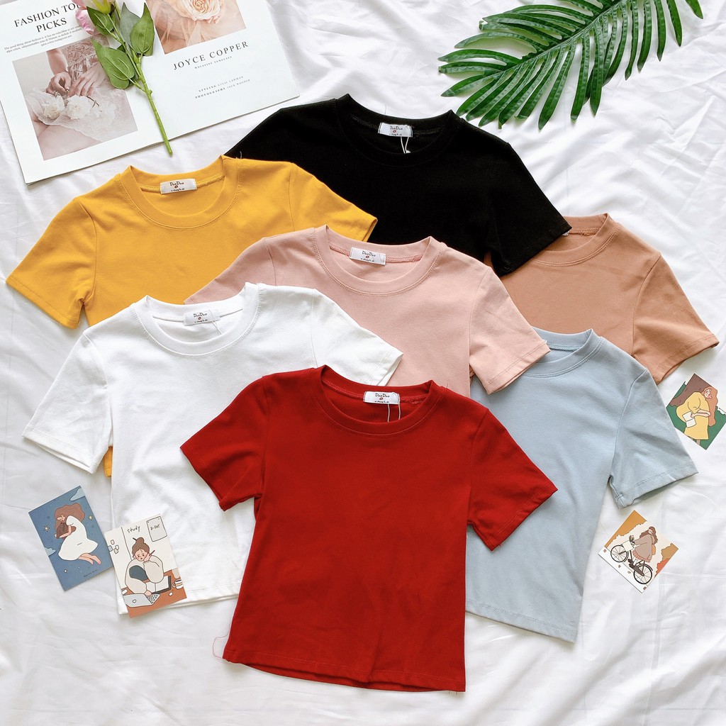 áo phông nữ_Croptop trơn, cổ tròn, Shop chuyên sỉ hàng Quảng Châu _Chợ Ninh Hiệp